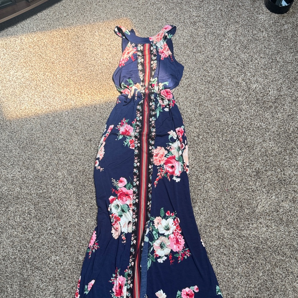 Three Hearts Floral Navy Maxi Dress